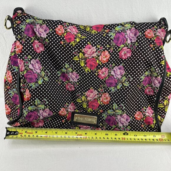 Betsy Johnson polka dot floral rose print shoulder bag purse - Picture 10 of 11